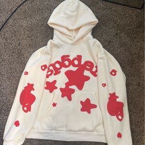 Cream Hoodie with Pink Star Graphics - Men's Lightweight Shirt Jacket